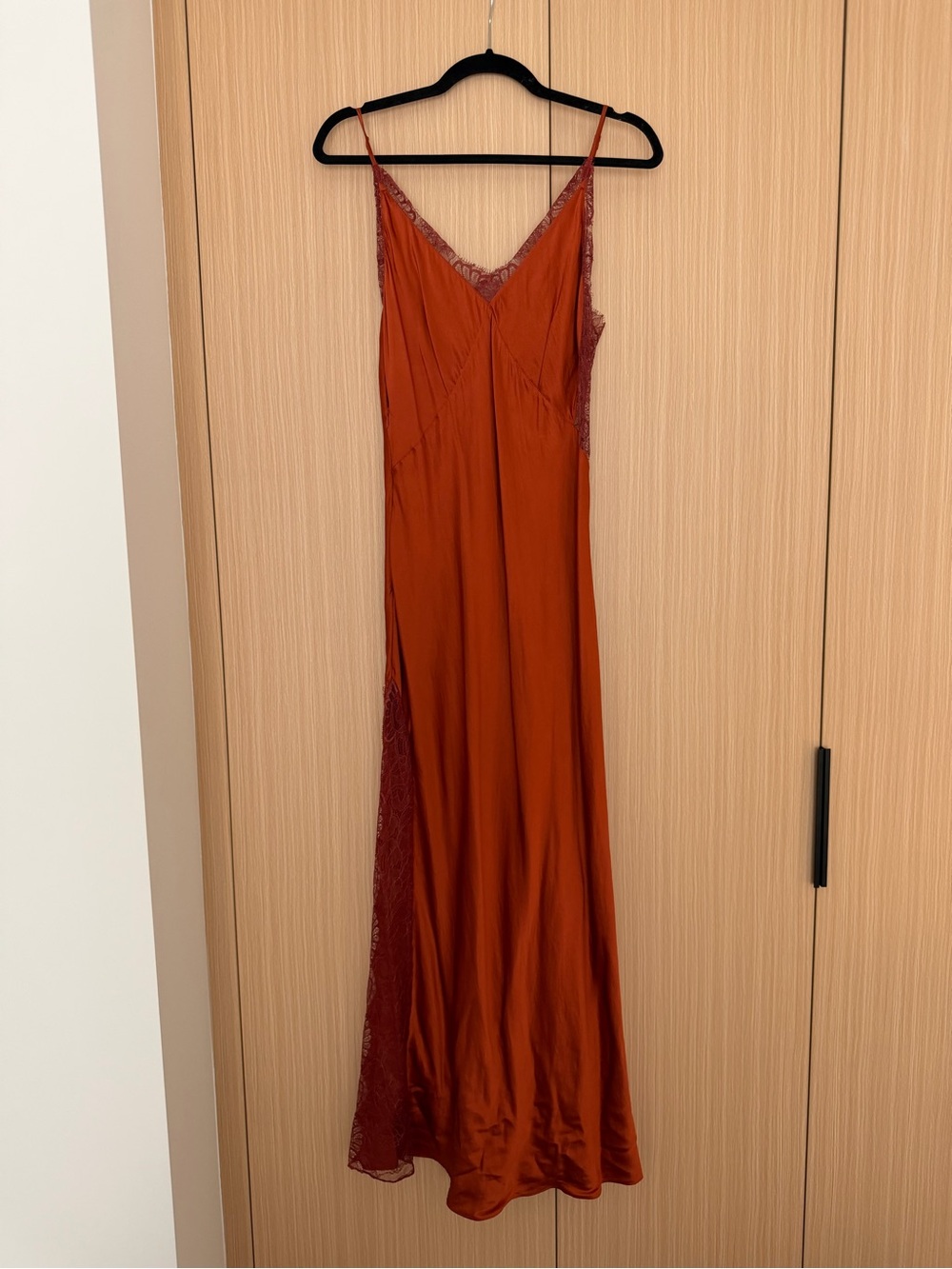Ginia Rust Lace-Trim silk Slip Dress